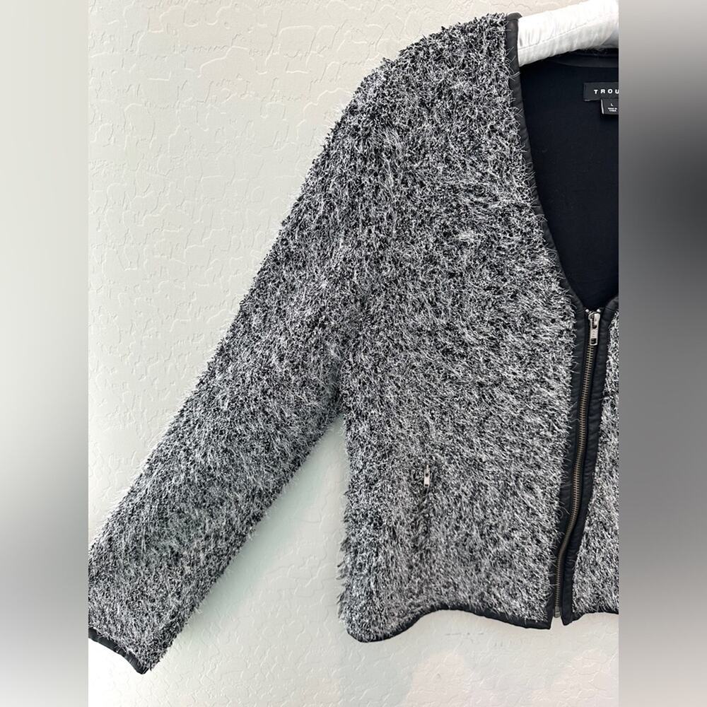 TROUVE Fuzzy Textured Cropped Jacket Gray Black Zip Front Moto Biker Large - Picture 4 of 9